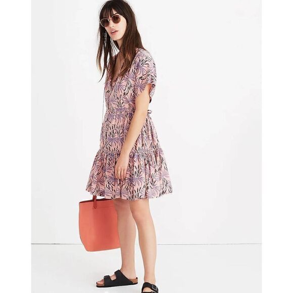 MADEWELL Button-Front Tiered Dress in Oasis Palms size medium. Retails $138 - Picture 1 of 16